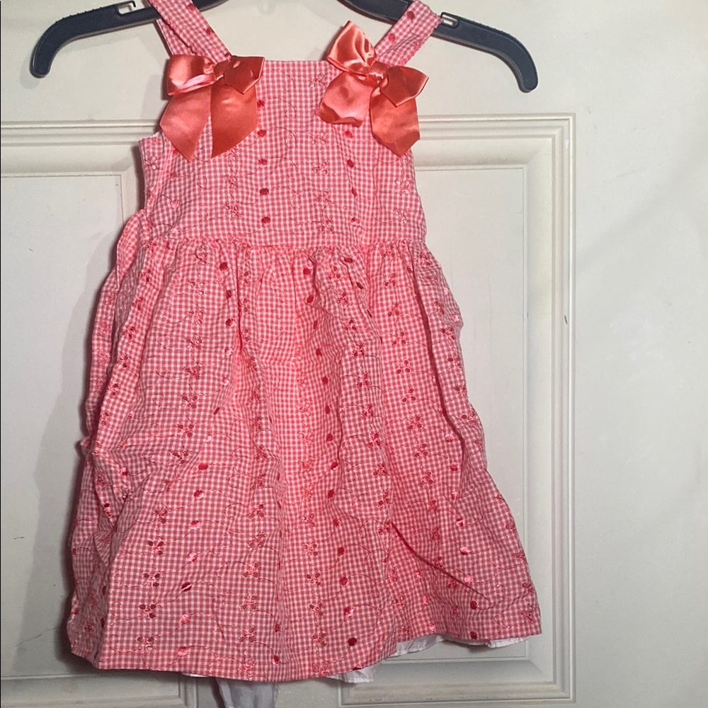 Pink Gingham Dress with Bow Accents